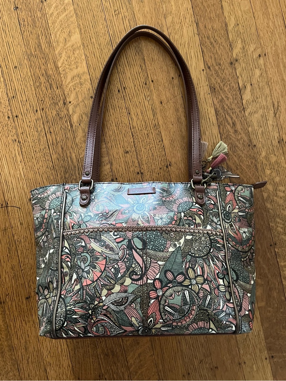 Sakroots Floral Print Tote in Pink, Green, Brown and Black